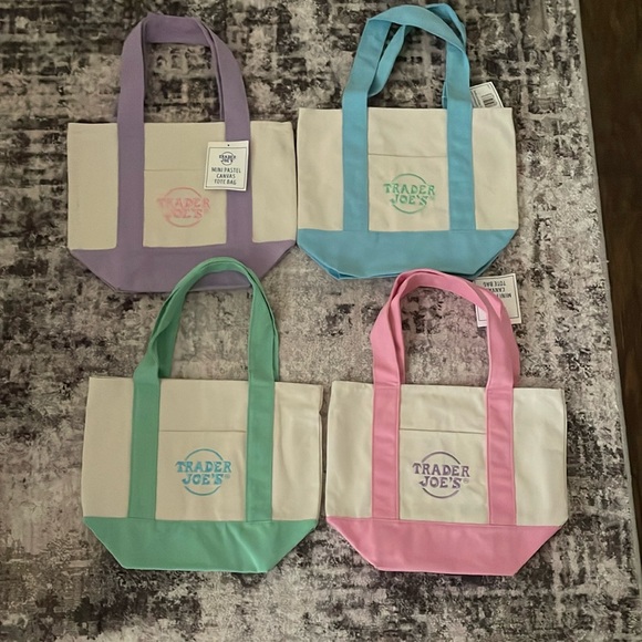 Trader Joe’s Canvas Tote Bag Set - Purple, Blue, Pink, Green - Picture 1 of 1